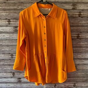 Soft Surroundings Women's Long-Sleeved Button-Down Tunic Size PM Orange Pockets